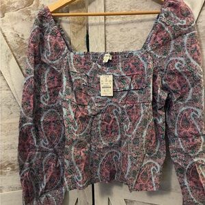 J. Crew Pink and Blue Paisley Blouse